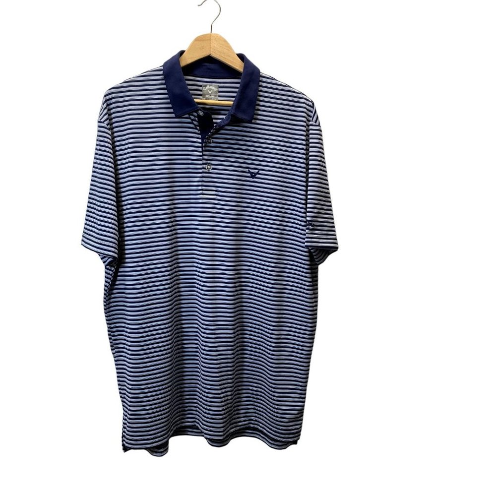 Callaway Polo Shirt Mens Large Blue White Striped Opti-Dri Performance Golf Top - Picture 8 of 9